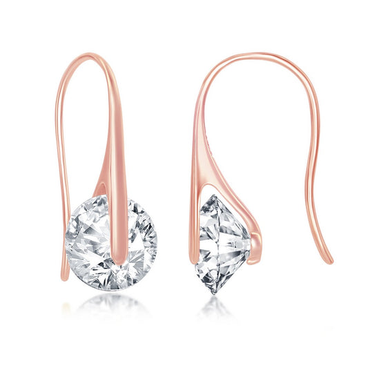 Sterling Silver Spinning Round CZ Frenchwire Earrings - Rose Gold Plated