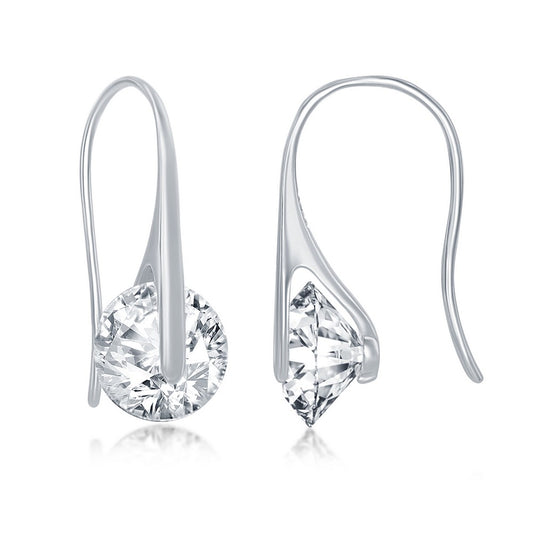 Sterling Silver Spinning Round CZ Frenchwire Earrings
