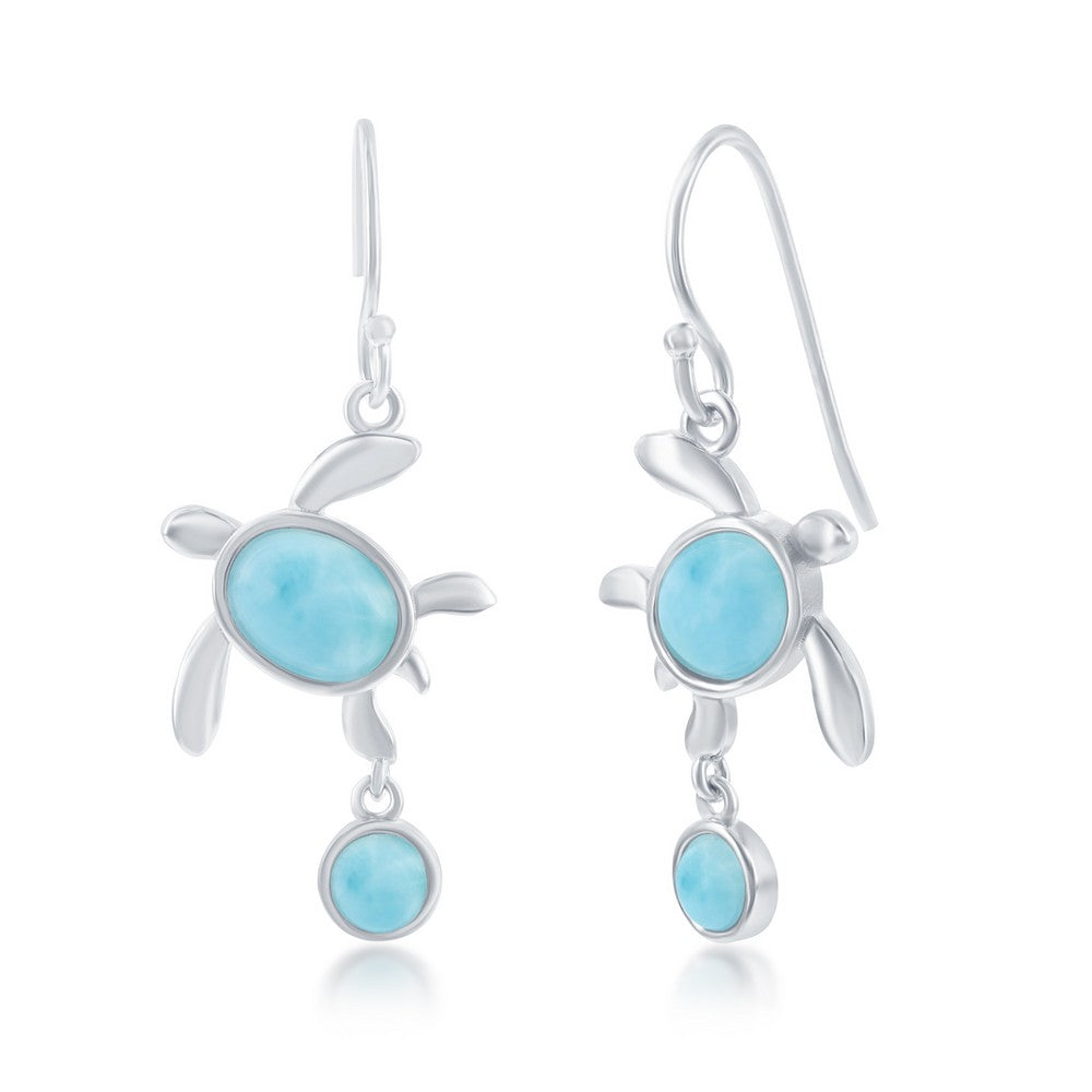 Sterling Silver Larimar Small Turtle Dangle Earrings