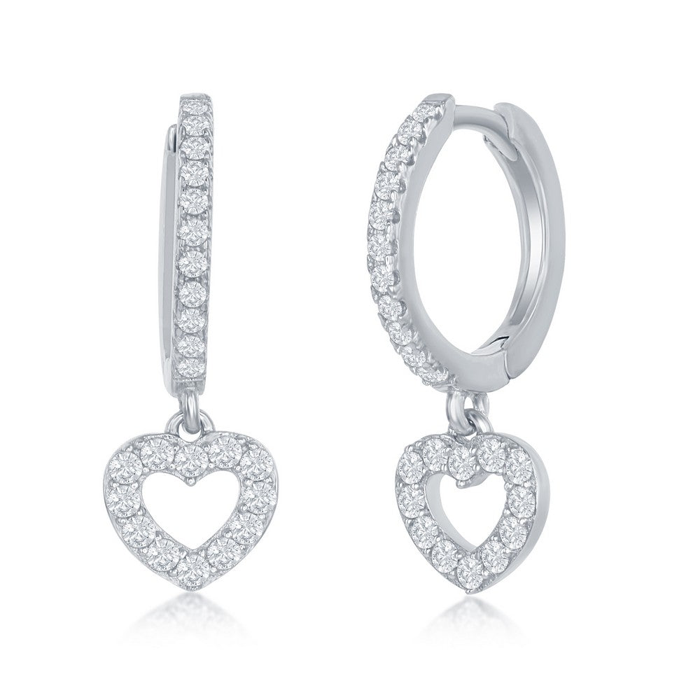 Sterling Silver Small Huggie Hoop CZ Heart Earrings