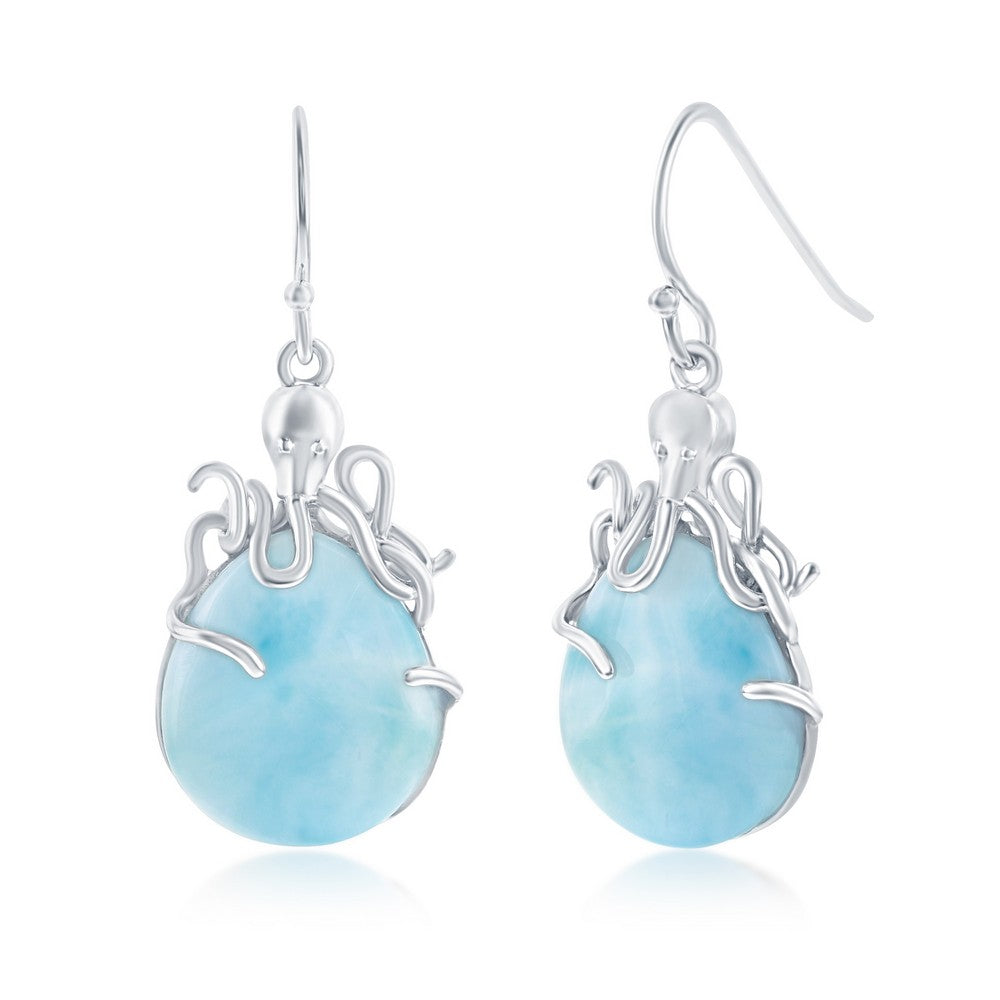 Sterling Silver Pear-Shaped Larimar Octopus Earrings