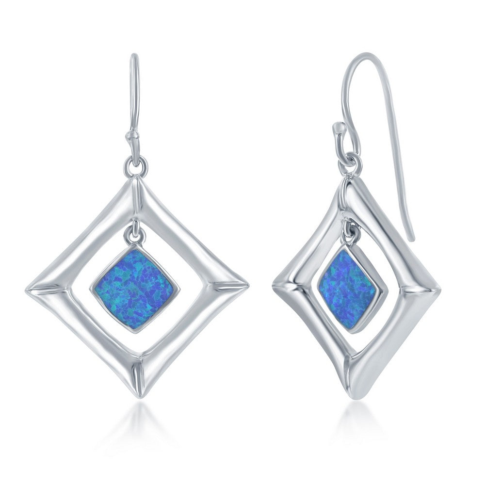 Sterling Silver Diamond-Shaped Blue Opal Earrings