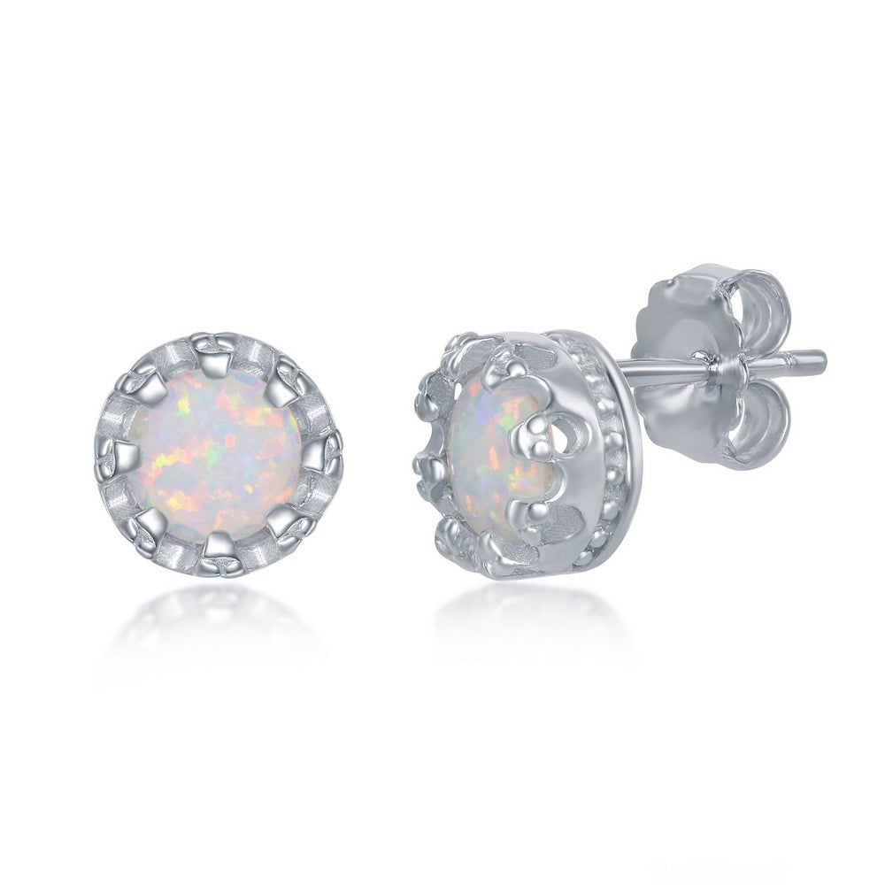 Sterling Silver Prong White Opal Earrings