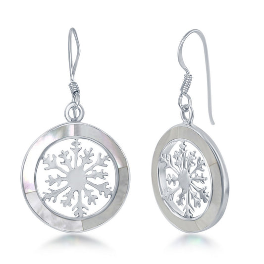 Sterling Silver Snowflake Round Earrings - MOP