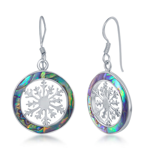 Sterling Silver Snowflake Round Earrings - Abalone