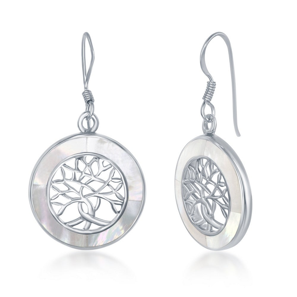 Sterling Silver Small Tree of Life Round earrings - MOP
