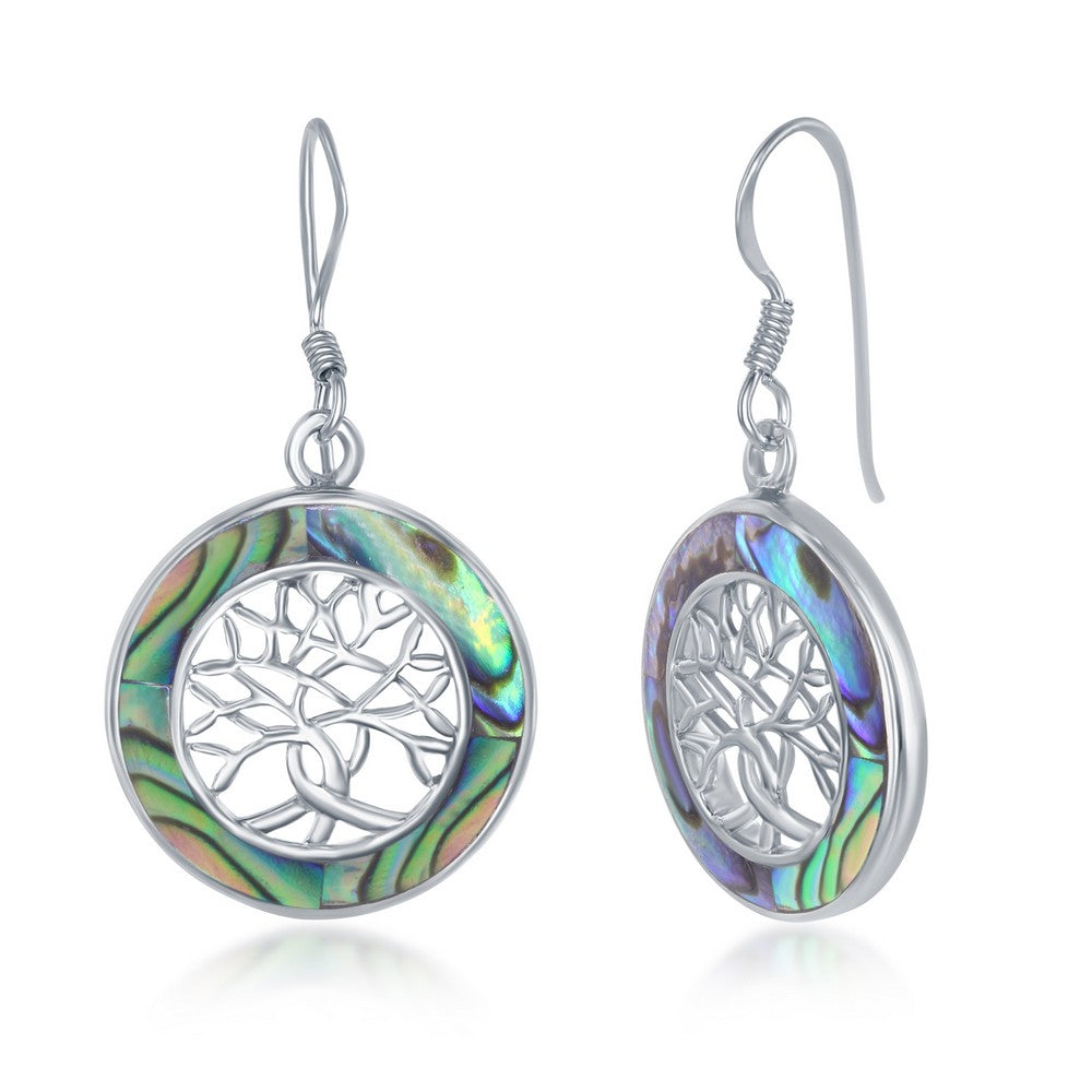 Sterling Silver Small Tree of Life Round Earrings - Abalanoe