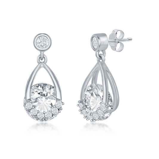 Sterling Silver Pear-Shaped Round Spinning CZ Earrings