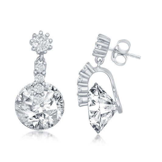 Sterling Silver Round Spinning CZ Earrings