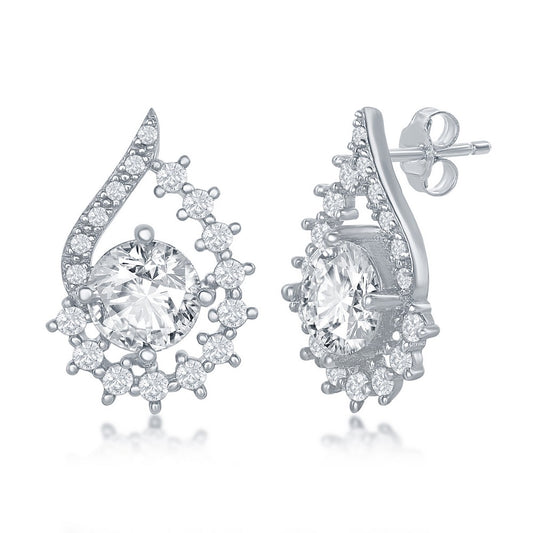 Sterling Silver Round CZ Pear-Shaped Earrings