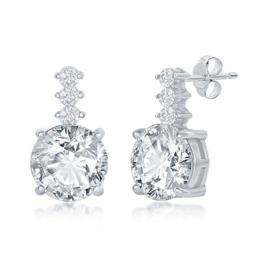 Sterling Silver Round CZ with Bar Stud Earrings
