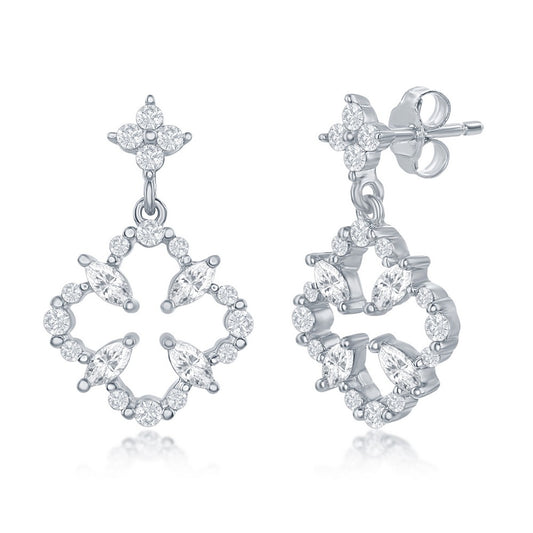 Sterling Silver CZ Flower Design Earrings