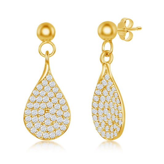 Sterling Silver Micro Pave CZ Pear-Shaped Earrings - Gold Plated