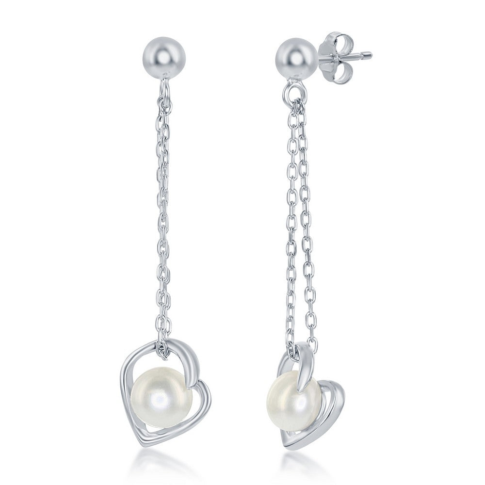 Sterling Silver 6mm FWP Heart Chain Earrings