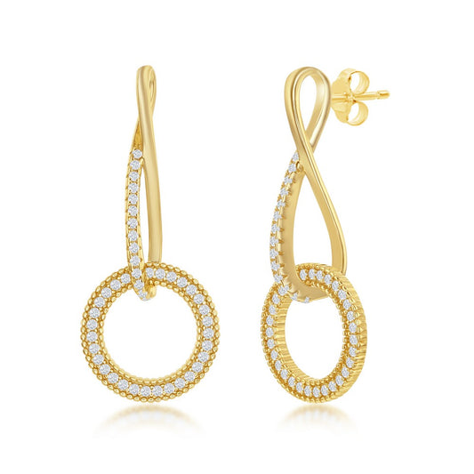Sterling Silver Infinity Design Round CZ Earrings - Gold Plated