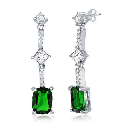 Sterling Silver White & Cushion-Cut CZ Earrings - Emerald