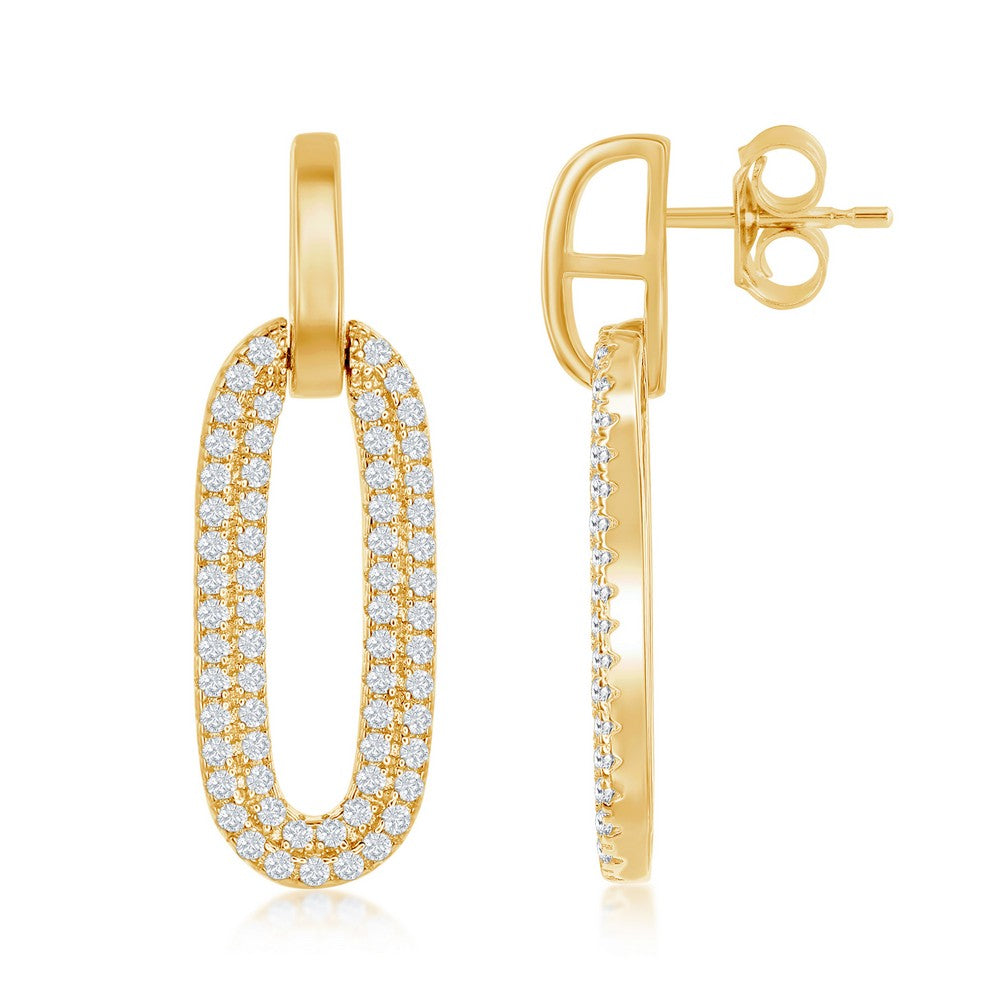 Sterling Silver Oval Micro Pave CZ Door Knocker Earrings - Gold Plated