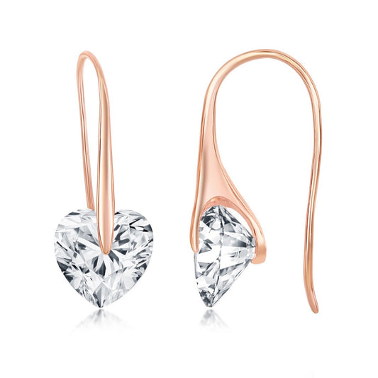 Sterling Silver Heart CZ Frenchwire Earrings - Rose Gold Plated
