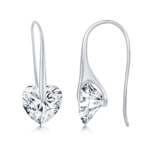 Sterling Silver Heart CZ Frenchwire Earrings