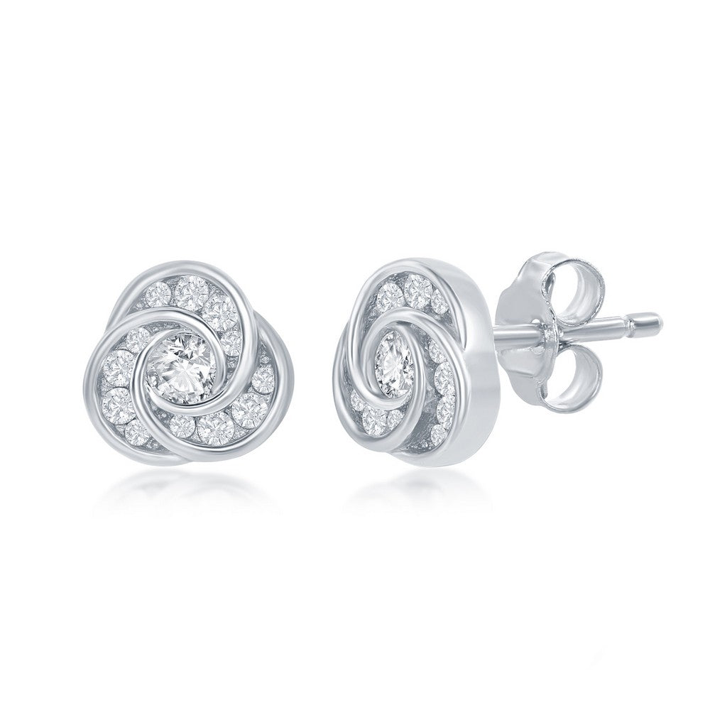 Sterling Silver Love Knot CZ Stud Earrings