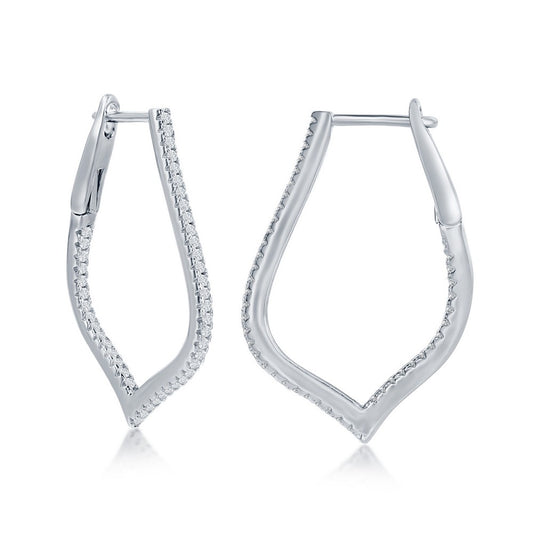Sterling Silver Ultra-Thin 30mm Hoop CZ Earrings - Marquise