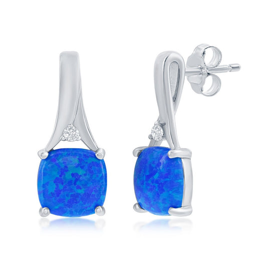 Sterling Silver Blue Opal & CZ Infinity Earrings