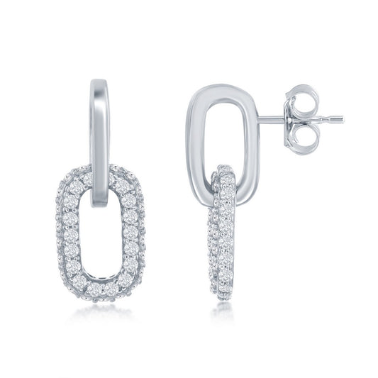 Sterling Silver Micro Pave CZ Paperclip Earrings
