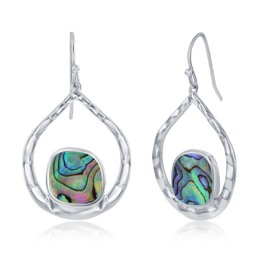Sterling Silver Irregular Abalone Hammered Pear-Shaped Earrings