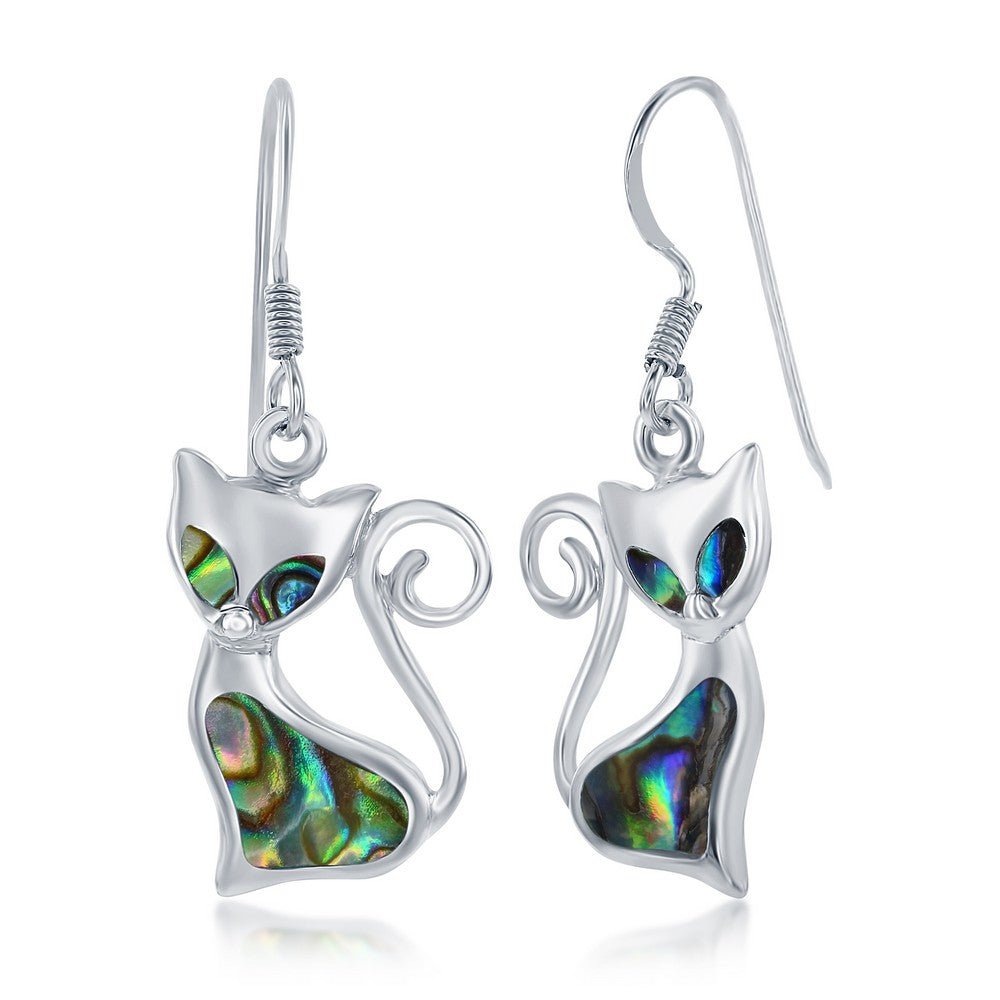 Sterling Silver Abalone Cat Earrings