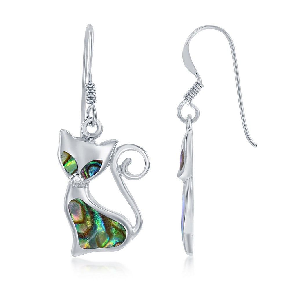 Sterling Silver Abalone Cat Earrings