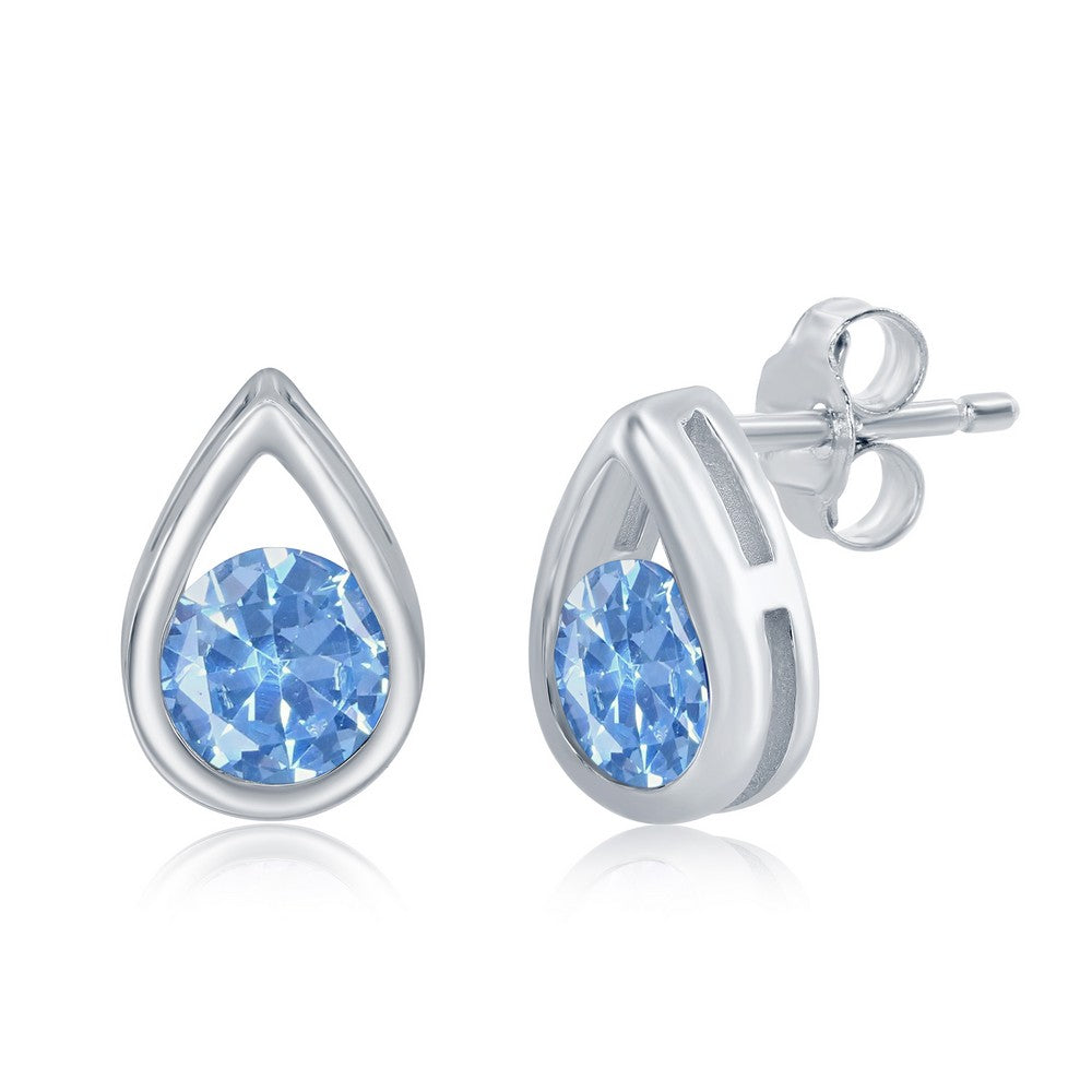 Sterling Silver Pearshaped Earrings With Round March Birthstone Studs - Aquamarine