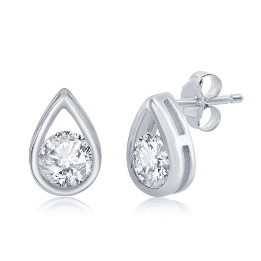 Sterling Silver Pearshaped Earrings With Round April Birthstone Gemstone Studs - White Topaz