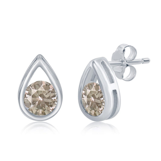 Sterling Silver Pearshaped Earrings With Round June Birthstone Studs - Alexandrite