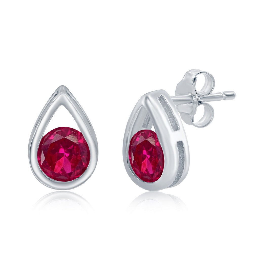 Sterling Silver Pearshaped Earrings With Round July Birthstone Studs - Ruby