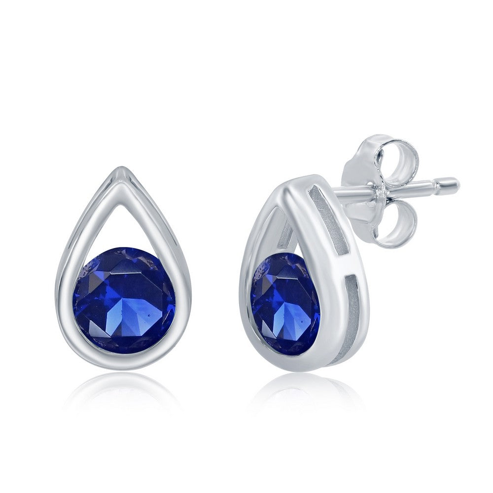 Sterling Silver Pearshaped Earrings With Round September Birthstone Studs - Sapphire