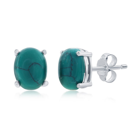 Sterling Silver 8x6mm Oval Turquoise Stud Earrings