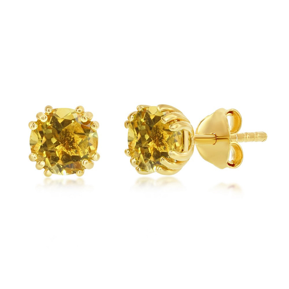 Sterling Silver 'November Birthstone' 6mm Round Gem, Gold Plated Stud Earrings - Citrine (1.4cttw)