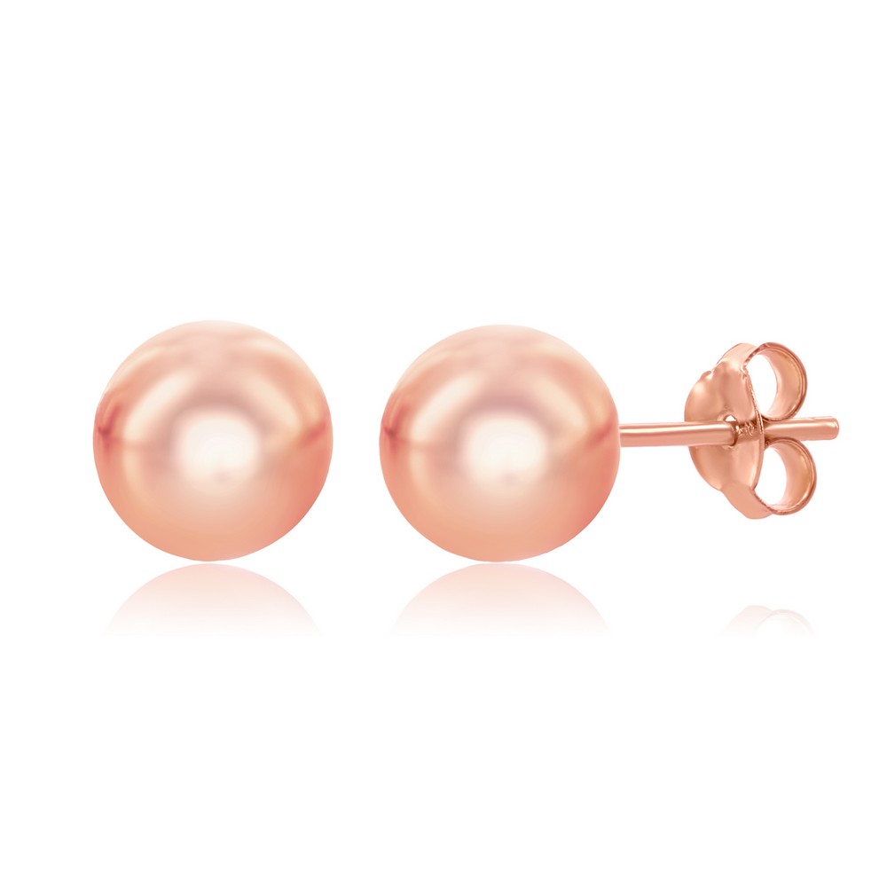 Sterling Silver 8mm Bead Earrings - Rose Gold Plated