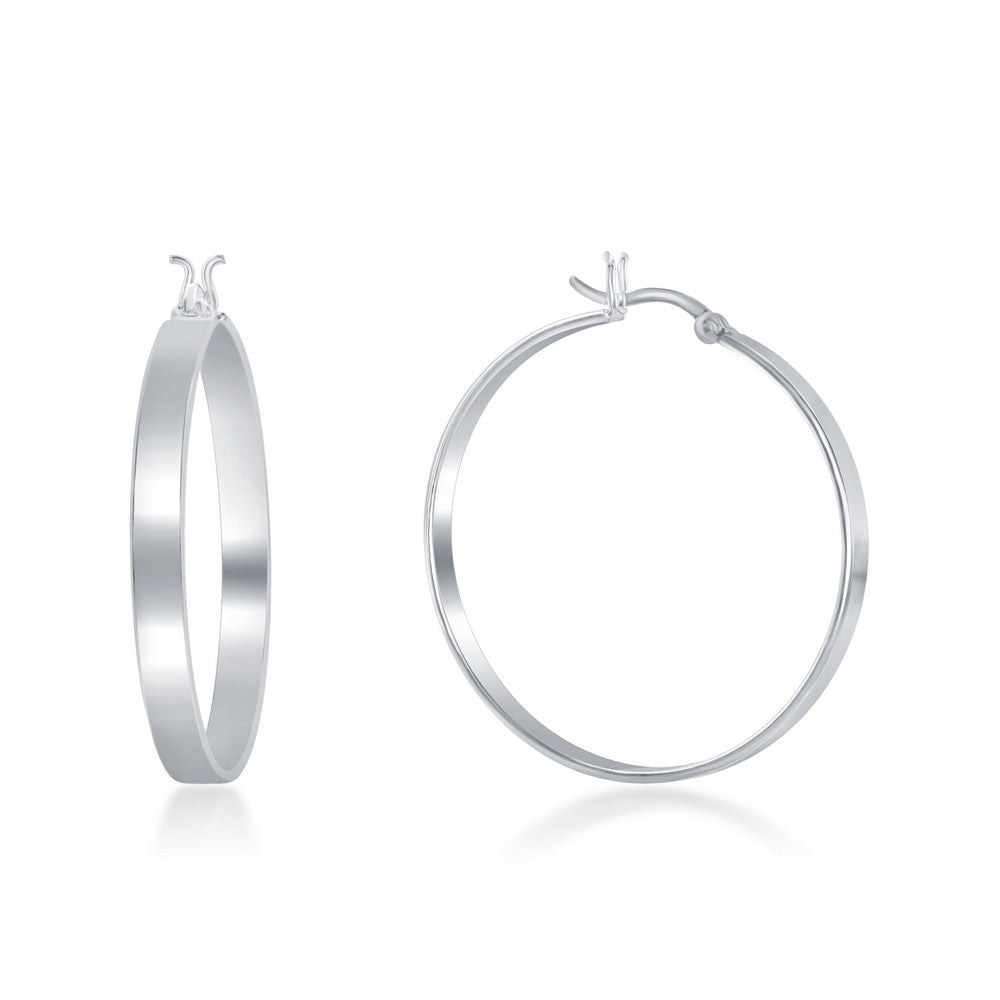 Sterling Silver 4x30mm Flat Hoop Earrings