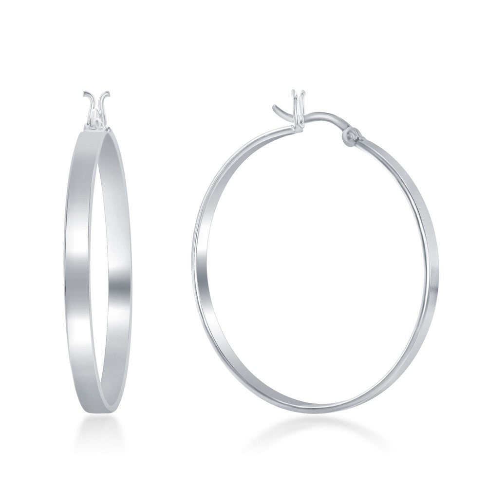 Sterling Silver 4x40mm Flat Hoop Earrings