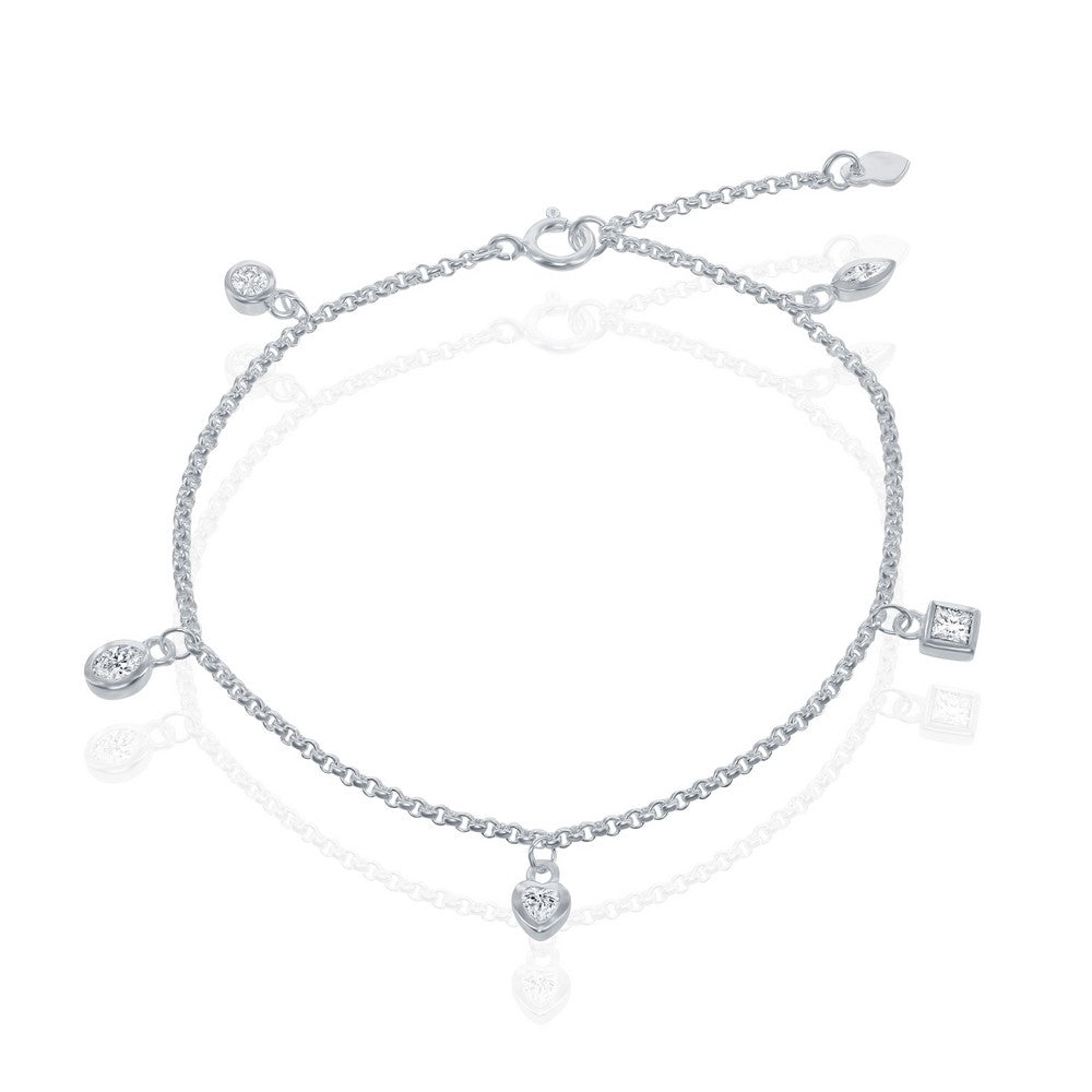 Sterling Silver With  Hanging Charms CZ Bracelet