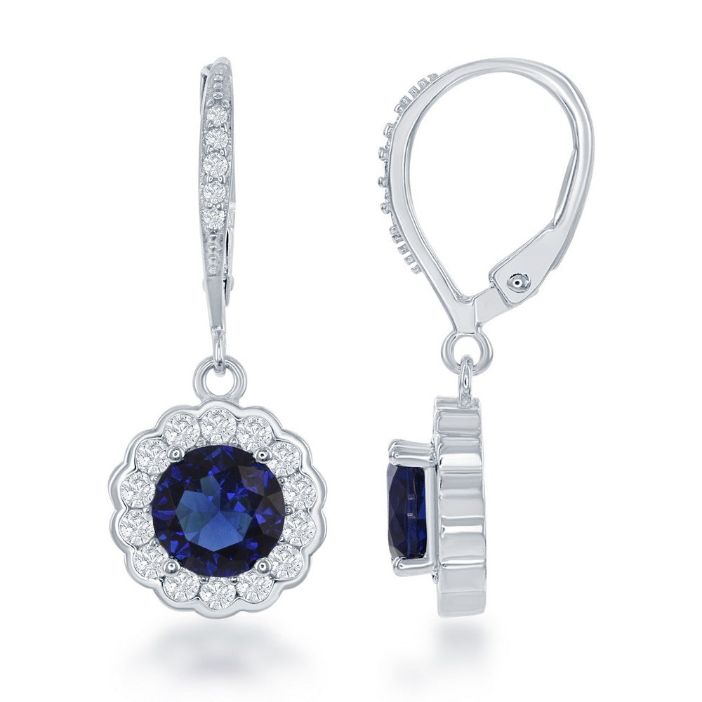 Sterling Silver September Birthstone With  CZ Border Round Earrings & Necklace Set