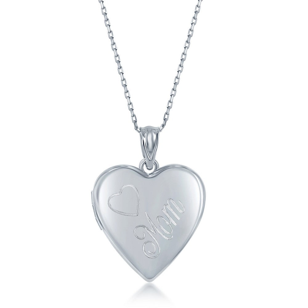 Sterling Silver 2PC Mother & Daughter Set, Heart Pendant + Locket - Mom