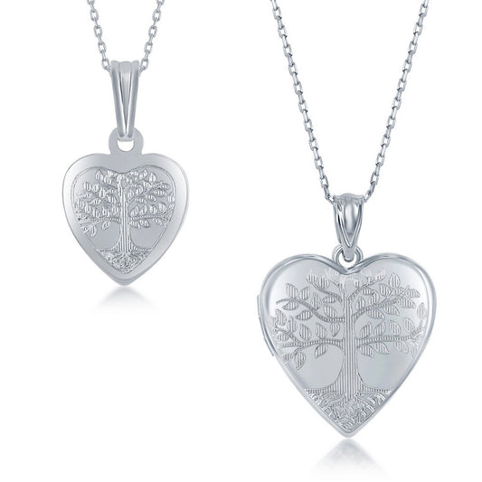 Sterling Silver 2PC Mother & Daughter Set, Heart Pendant + Locket - Tree of Life
