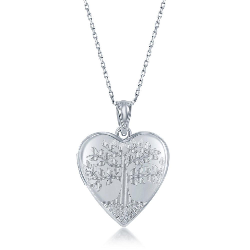 Sterling Silver 2PC Mother & Daughter Set, Heart Pendant + Locket - Tree of Life