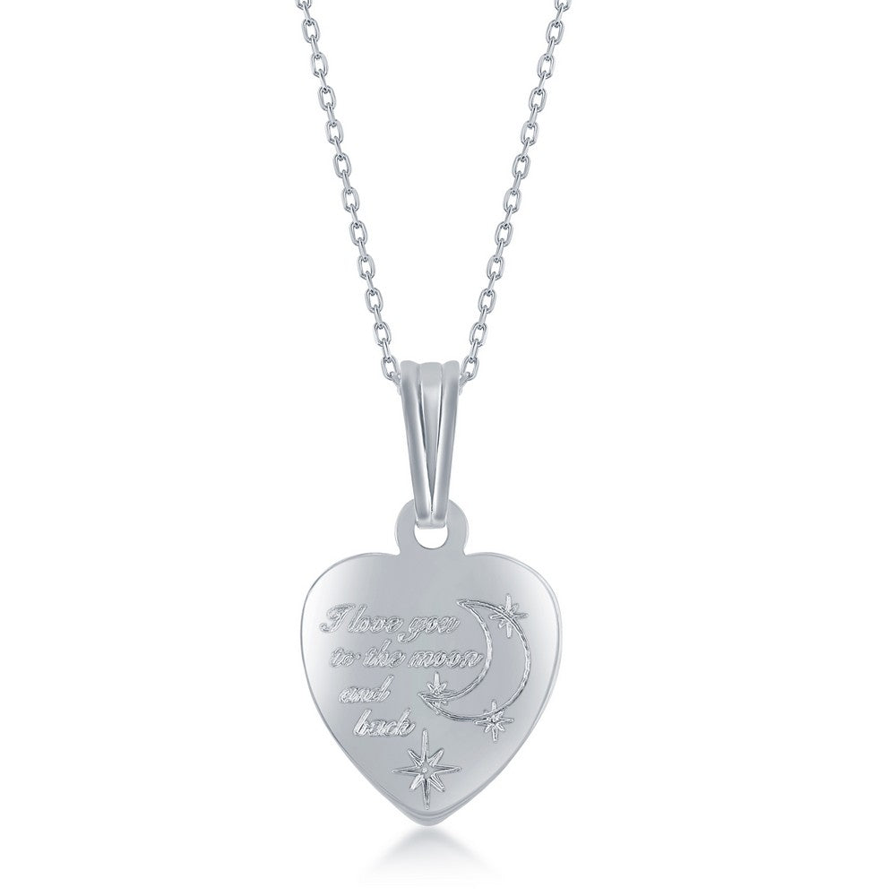 Sterling Silver 2PC Mother & Daughter Set, Heart Pendant + Locket - I Love You to the Moon & Back