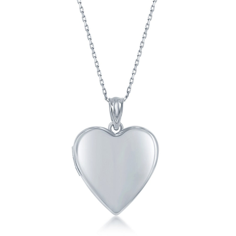 Sterling Silver 2PC Mother & Daughter Set, Heart Pendant + Locket - Polished