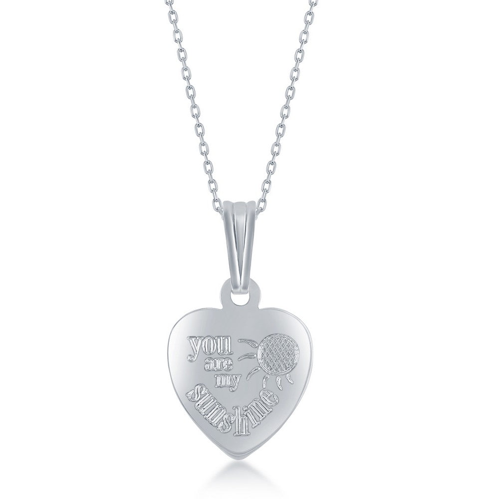 Sterling Silver 2PC Mother & Daughter Set, Heart Pendant + Locket - You Are My Sunshine
