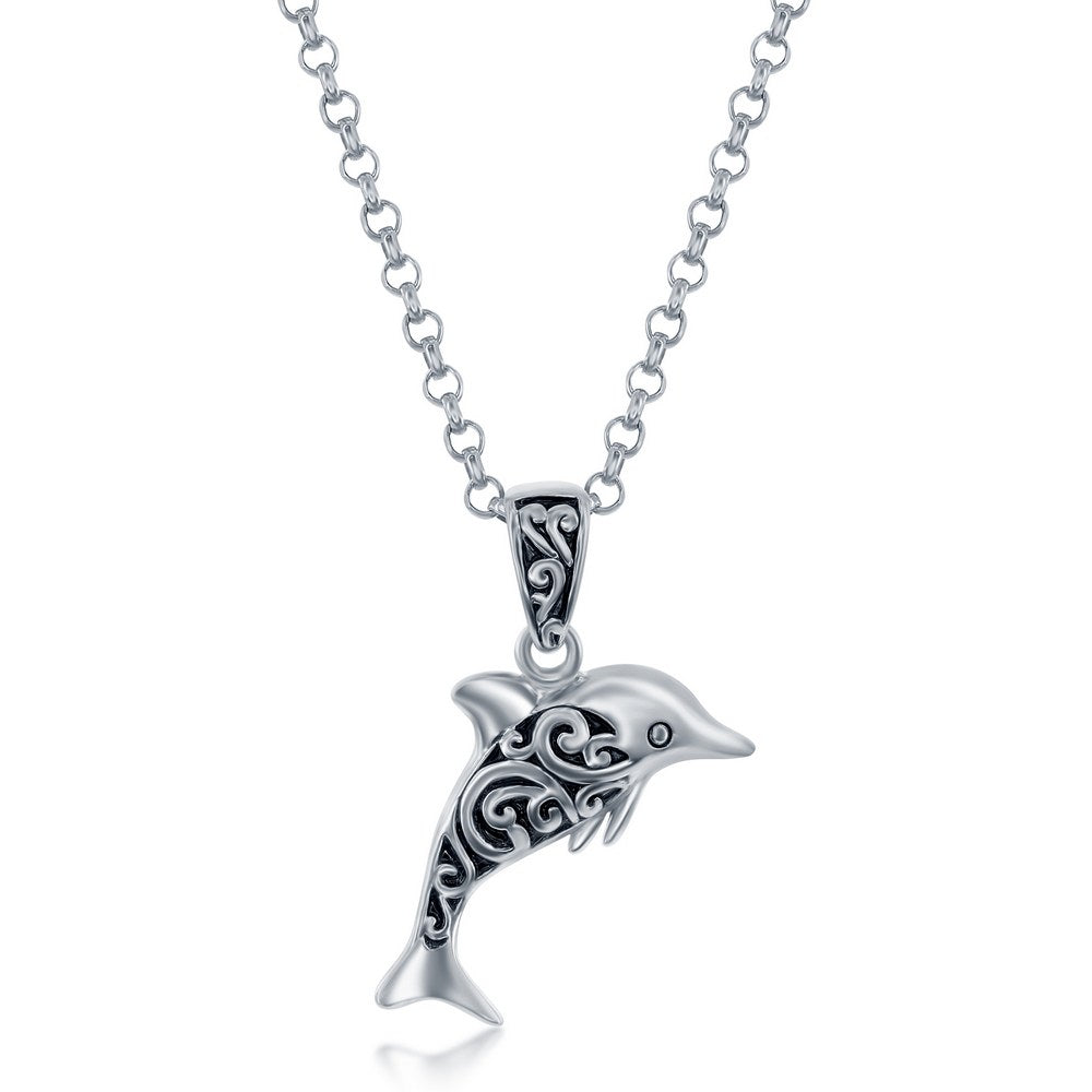 Sterling Silver Oxidized Small Dolphin Pendant