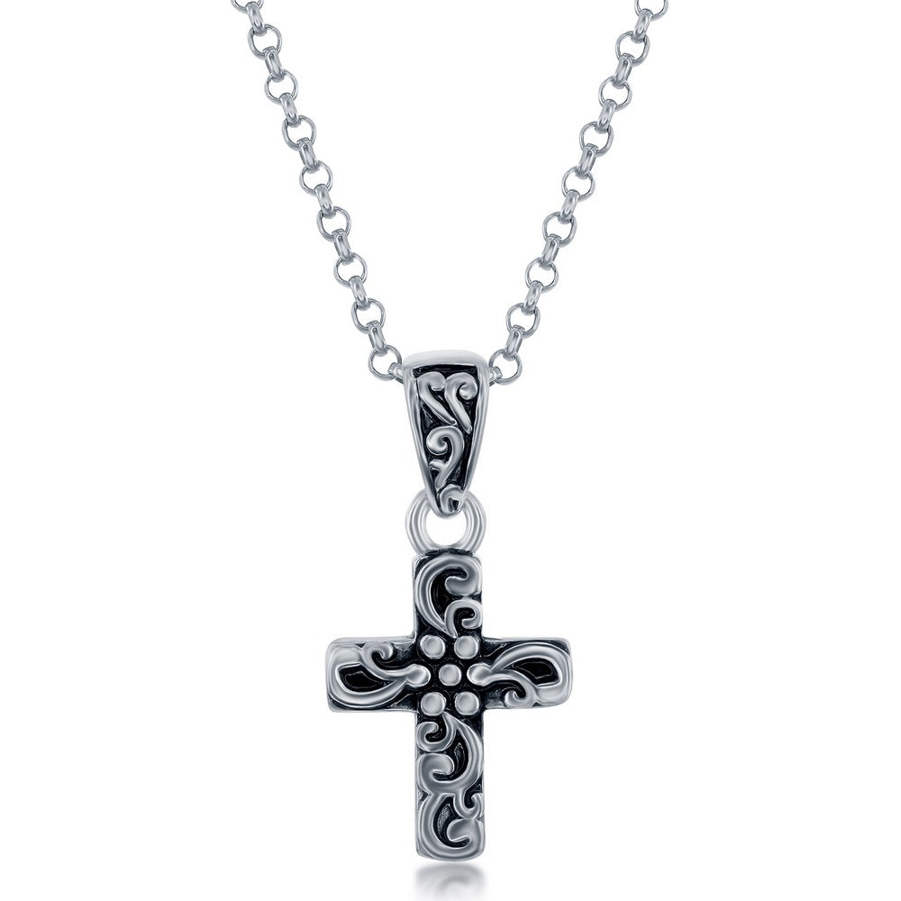 Sterling Silver Oxidized Small Cross Pendant